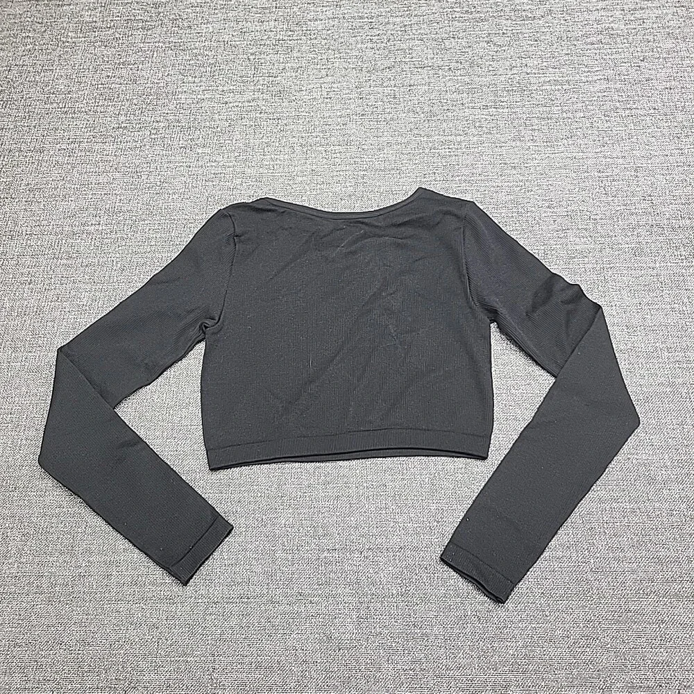 Kids Girls Long Sleeves Casual Notched Neck Tee Shirt Top Medium Size 8 Black